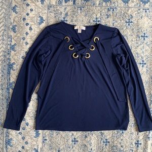 Navy Blue Michael Kors Lace-up Grommet Top, Gold  Hardware